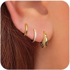 Gold Hoop Earrings for Women Cubic Zirconia Trendy Chunky 14K Gold Plated Earrings Hypoallergenic Huggie Hoop Earrings for Women Lightweight Gold Hoop Earrings Set Jewelry