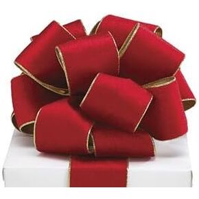 Burton & Burton Red Velvet Wired Classic Traditional Wide Craft Ribbon with Metallic Gold Edges for Bow Creations, Weddings, Holidays, Christmas, Decoration - Red/Gold, 2.5" x 20yds