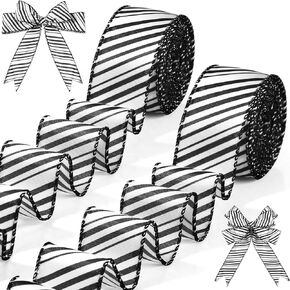 2 Rolls 20 Yards Christmas Wired Edge Ribbons Burlap Stripe Farmhouse Craft Ribbons Christmas Cane Gift Wrapping Ribbons for Xmas Holiday Tree Wreath Decoration Bows DIY Craft Making (Red and White)
