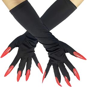 Halloween Costume Cat Woman Claw Red Long Fingernails Gloves Black Paw Gloves Wolf Claws Glove for Women Halloween Costume Cosplay Party Prop Accessories Supplies 1 Pair