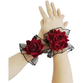 Rose Lace Gloves Gothic style Floral Lace Short Wrist Cuff ，Fingerless Short Lace Gloves Halloween Prom Party Wedding Decor ​​1pair