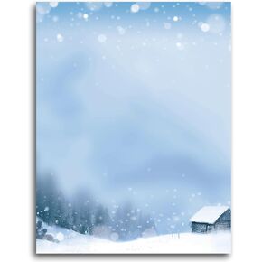 100 PCS Beautiful Winter Letterhead Blue Christmas Border Computer Paper Snowflake Stationery paper for Note Letters to Santa Holiday Printer Paper Invitations Office School 8.5 x 11 In