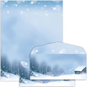 50 Pcs Beautiful Winter Letterhead with Envelopes Blue Christmas Border Computer Paper Snowflake Stationery paper for Note Letters to Santa Invitations Office School Printing 8.5 x 11 In