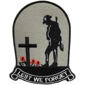 Lest We Forget Veteran Fallen Hero Heroes Grave Unknown Soldier Remember Always Never Memorial Remembrance Veterans Day Vet Vets US Patriot USA 3.6" Iron On Embroidered Patch for Clothing