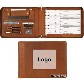 7 Ring Bussiness Checkbook Binder, Genuine Leather Zipper Check Binder, 600 Checks Capacity for 9 × 13 Inch Sheet, Personalized Engraved Checkbook Binder