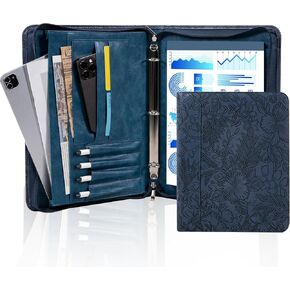 AZXCG Embossed Portfolio Binder,3-Ring Zipper Padfolio for Women and Men (Red)