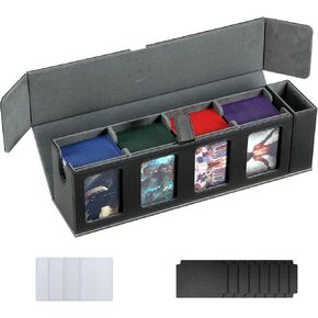 Trading Card Deck Case for 840 Cards, Storage Box with Display Windows for MTG Commander, PTCG, Sport Cards and Other Trading Card Games - Gray