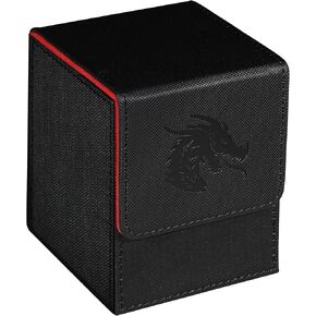 MTG Deck Box for Commander Display,Card Deck Box Fits 100 Double Sleeved Cards, TCG Card Storage Box with 2 Dividers and 1 Toploader (Black＆Red)