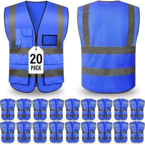 Safety Vests,Hi Vis Vest Reflective Vest with 5 Pockets and Zipper for Men Women, Neon Working Vest for Outdoor One Size
