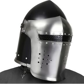 Standard Medieval Helmet, Large Size,Viking Visored Barbuta Battle Knight Helmet Black Sliver Home Decor Gifts