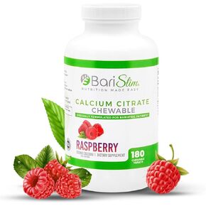 BariSlim Bariatric Calcium Citrate with Magnesium & Vitamin D Tabs - 500mg Calcium Citrate - Formulated for Post Weight Loss Surgery - Supports Bone Health | Raspberry Flavor
