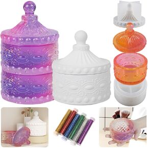 Vintage Jar Resin Mold with Lid, Jewelry Box Molds, Style Stackable Diamond Storage Box Resin Mold, Trinket Storage Container Box Mold for Resin Casting Home Decor