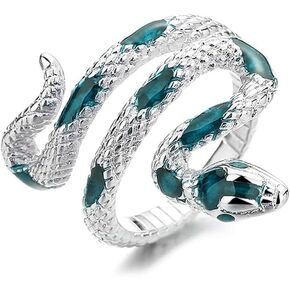 HAIXIAN Spiral Snake Womens Ring,Open Punk Gothic Cocktail Party Wrap Twist Snake S925 Sterling Silver Ring Jewelry for Women