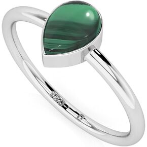 Natural Malachite Stackable Ring for Women in Sterling Silver, May Birthstone Jewelry Gifts for Her (Round, Oval, Pear)