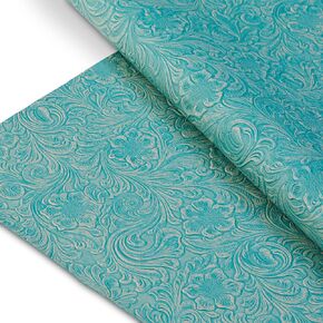 Tooled Faux Leather Western Cowboy, Floral Embossed Vinyl, Craft DIY and Upholstery Textured PU Pleather Fabric - Individual 1 Yard Cut 36"x54" (Turquoise)