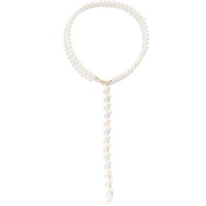 WCRAZYE Pearl Necklaces for Women Dainty14K White Gold Silver Plated Pearl Necklace Long Lariat Y-Shaped Necklace Pearl Drop Necklaces Gold Beaded Necklace Pearl Choker Chain Necklace Minimalist Prom Wedding Bridal Bridesmaid Jewelry Gifts Jewelry
