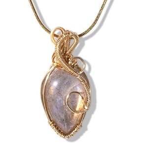 Handmade Wrapped Labradorite Crystal Pendant Necklace - Dainty Charm Copper Wired Necklace, Healing Crystals and Gemstones, Vintage Jewelry for Women, Men's Necklace, Boho Black Stone Protection Birthstone Jewelry