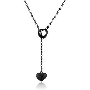 MILAKOO Lariat Y-Necklace for Women 丨Long Black Chain Necklace Choker丨Drop Stainless Steel Heart Pendant丨Adjustable Statement Layered Choker