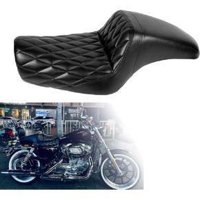 Two up Seat, Driver+Passenger Seat Cushion, Stepped Type, For Harley-Davidson Sportster Iron XL883 XL1200 (2004-up) / Half Horizontal Stripes/Suitable for Greater than 3.3GAL