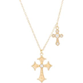 Dreuyet Cross Necklace for Women Trendy Rhinestone Double Cross Pendant Necklace Charm Baroque Style Cross Choker Necklace Valentines Day Christmas Day Jewelry Gifts