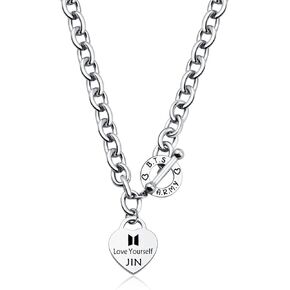 Heart Chain Necklace to Love Yourself Pendant Friendship Necklace for Women Lover Fans A.R.M.Y Charm Best Friend Necklace Inspirational Regalos Para Hermanas for Sister