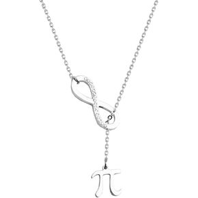 Pi Lariat Necklace Rhinestone Infinity Charm Pi Symbol Y Necklace Science Gift