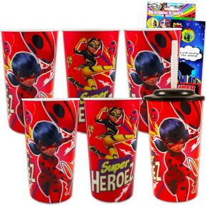 Miraculous Ladybug Tumbler Cup Set - 6 Pc Bundle with 16oz Miraculous Ladybug Cups with Straws Plus Stickers, More | Miraculous Ladybug Cup for Kids Birthday