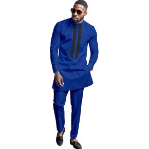African Men's Formal Clothes Dashiki Shirt and Pant Two Piece Suit Traditional Long Sleeve Outfits in Saudi Arabia