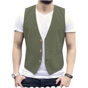 Tuikayoo Men's Summer Linen Vest Suit Waistcoat Casual Vest Regular Fit