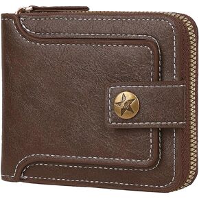 Mens RFID Blocking Wallets Zipper Wallet for Men Large Capacity ID Window Card Case with Coin Pocket (Coffee)