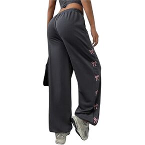 SweatyRocks المرأة Drawcord الخصر الأقواس طباعة فضفاضة عارضة السراويل واسعة الساق Sweatpants قيعان