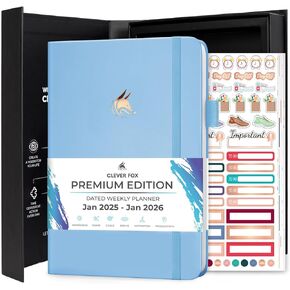 Clever Fox Dated Planner Premium 2025 – Weekly Agenda for Planning & Time Management –Notebook with Habit Tracker & To-do List (Navy Blue)