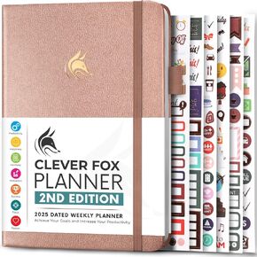 Clever Fox Planner 2nd Edition Dated Jan 2025-Jan 2026 – Colorful Weekly & Monthly Goal Setting Planner, Habit Trackers, Time Management and Productivity Organizer, Gratitude Journal, A5 (White)