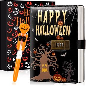 CAGIE Journal with Lock for Women Men, A5 Locked Journal with Pumpkin Pen Set, Halloween Notebook with Combination Lock 192 Pages Diary with Lock, 5.7x 8.3 Inches, Trick or Treat Black