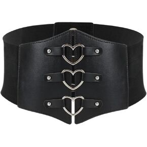 Felite Fnn Women Heart Shape Wide PU Leather Waist Belt Elastic Band Stretch Corset Belt