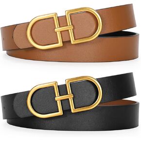 CESCOSI Women's Reversible Leather Belt for Jeans Dresses Fashion Leather Belt with Gold Buckle Width 1.1"
