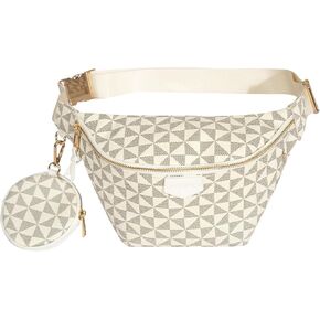 Fanny Pack Crossbody Bags for Women, Small Sling Bag, Vegan Leather Belt Chest Bum Bag, Checkered Designer Waist Pack Anti-Theft Travel Sport Camping Purse (knurling White)