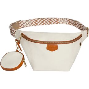 Fanny Pack Crossbody Bags for Women, Small Sling Bag, Vegan Leather Belt Chest Bum Bag, Checkered Designer Waist Pack Anti-Theft Travel Sport Camping Purse (knurling White)