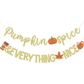 Pumpkin Spice and Everything Nice Banner, Pre-strung Fall Party Banner, Autumn Theme Party Decor, Fall Coffee Decorations, Thanksgiving Party Banner