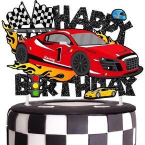 Race Car Cake Topper for Racing Themed Birthday Party Decoration Race Car Cake Topper Checkered Flags Racing Party Cake Picks Go Racing 1st Fast Birthday Party Supplies