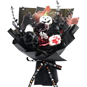 Halloween Artificial Flowers Bouquet: Fake Flower Black Rose with Pumpkin Eucalyptus Ghost Hand for Halloween Decoration, Home Decor, Party