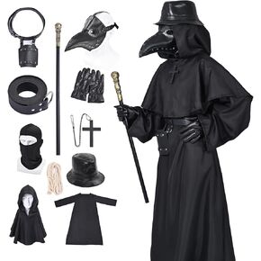 Plague Doctor Costume Mask Set 10 in 1 Cosplay Outfit Halloween Beak Mask Plague Doctor Outfit for Adults
