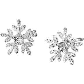 CZ Snowflake Stud Earrings for Women Girls S925 Sterling Silver Clear Cubic Zirconia Winter Flower Cartilage Traugs Post Pin Earring Hypoallergenic Pierced Ear Fashion Elegant Jewelry Christmas Gifts