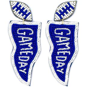 Beaded Gameday Post Earrings Handmade Gameday Flag Earrings College Sport (Blue/White)