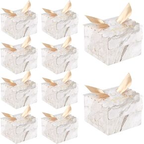 VGOODALL Small Marble White Gift Candy Box Bulk, 2.6x2.6x1.8 inches with Ribbon Party Favor Box, Gold and White Marble, Pack of 20