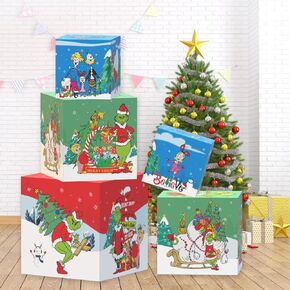 LONBASS Christmas Boxes Decorative for Christmas Party Gift Decor, Christmas Nesting Gift Boxes Decorations with Lids 3 Pcs Set