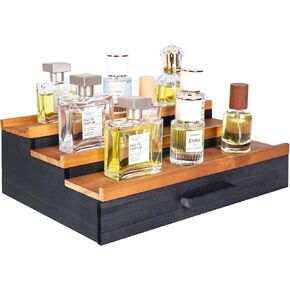 Wooden Cologne Organizer for Men, 3 Tier Perfume Organizer Display Shelf with Drawer Storage and Hidden Compartment, Large Capacity Walnut Perfume Holder Great Gift for Man(Black Walnut)