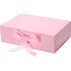 PATIKIL 10x8x3 Inch Magnetic Gift Box, Collapsible Paper Party Favor Boxes with Lid and Ribbon for Wedding Valentine's Day Birthday, Black