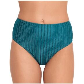 Shiny Seersucker Basic High-Waist Bikini Bottoms Teal XS