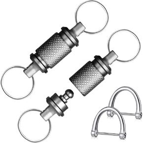 2 Pcs Titanium Quick Release Swivel Keychain Pull Apart Detachable Keychain Car Key Holder with 4 Stainless Steel Key Rings and 2 Zinc Alloy D Rings for Men Key Accessory